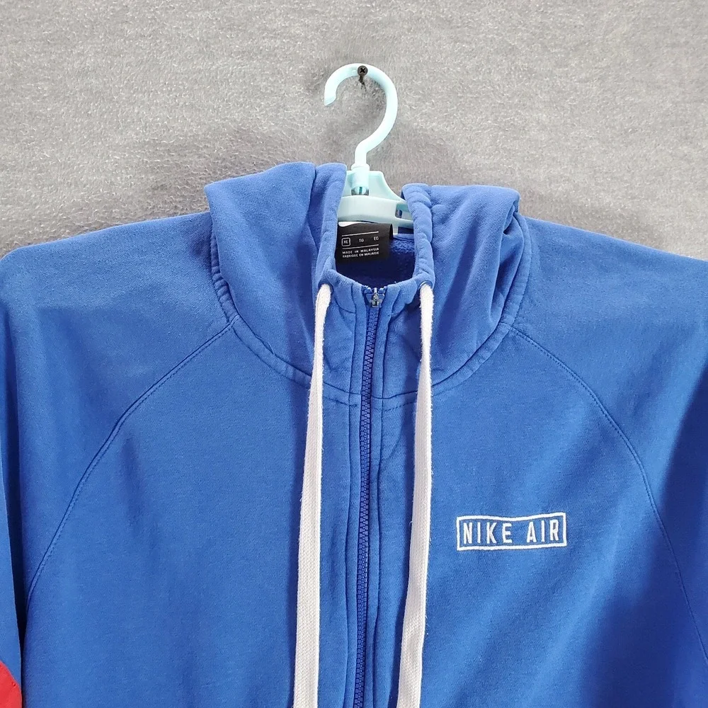 Nike‎ Air Men Sweatshirt XL Blue Hoodie Logo Spellout Embroidered Full Zip Y2K